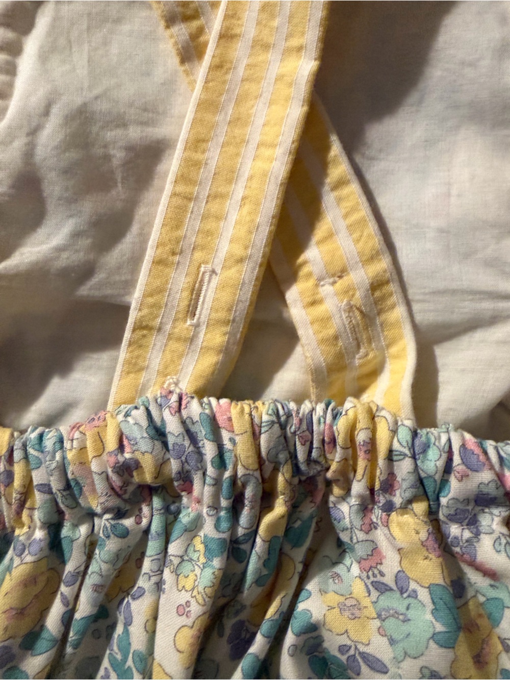 Luli & Me Baby Girl Floral Ruffle Romper - Yellow/Blue - Size 9M - Picture 6 of 8